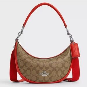 🔹️Coach🔹️ CR283 Aria Shoulder bag Logo Signature Khaki / Miami Red